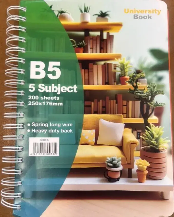 College Notebook Spiral B5 5 Subject