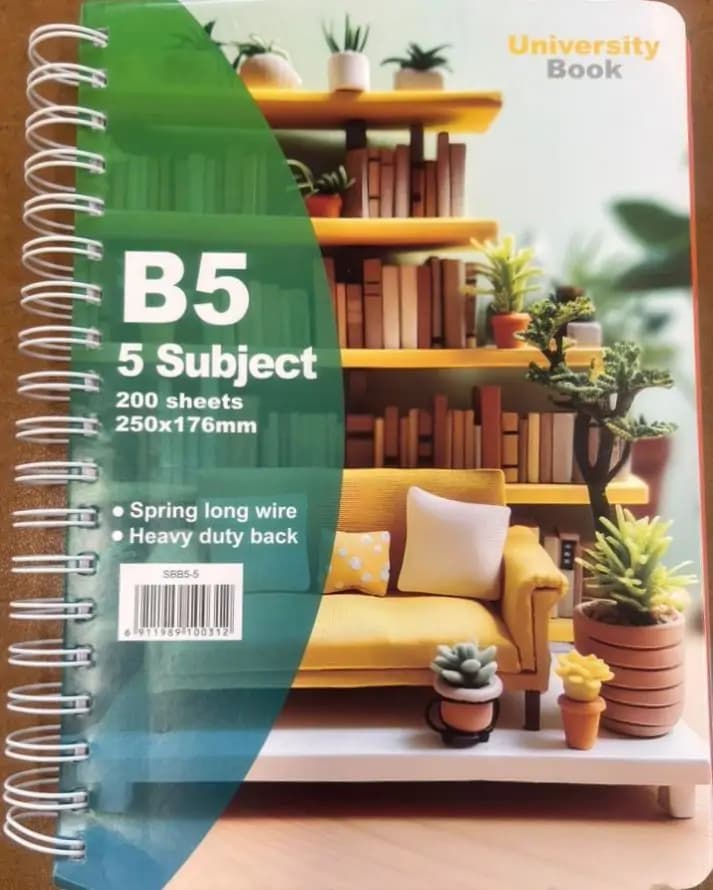 College Notebook Spiral B5 5 Subject